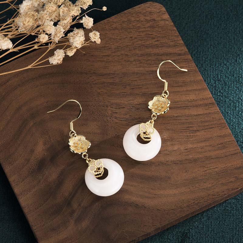 Fengshui White Jade Blessing Drop Earrings