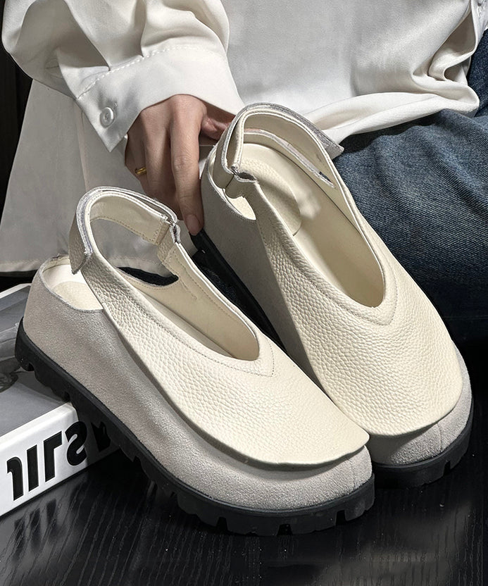 Splicing Platform Flats Yellow Cowhide Leather