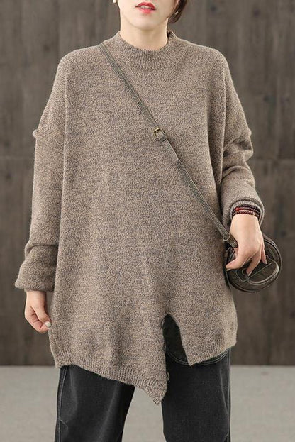Knitted Button Split Hem Sweater