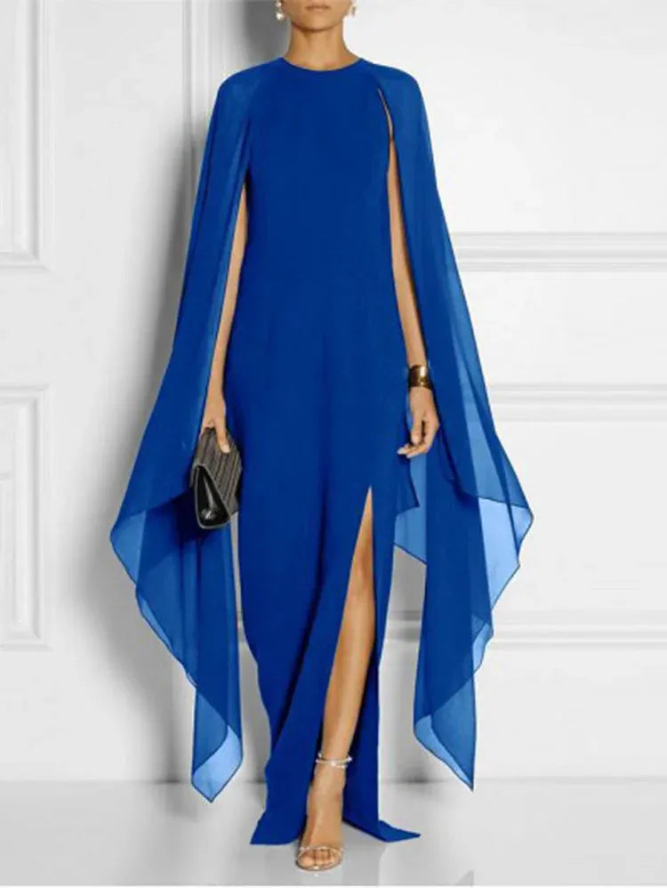 Thigh Split Hem Cloak Sleeve Maxi Dress