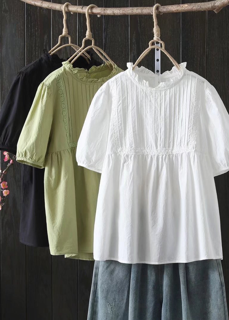 White Ruffled Wrinkled Cotton Shirt Top Summer