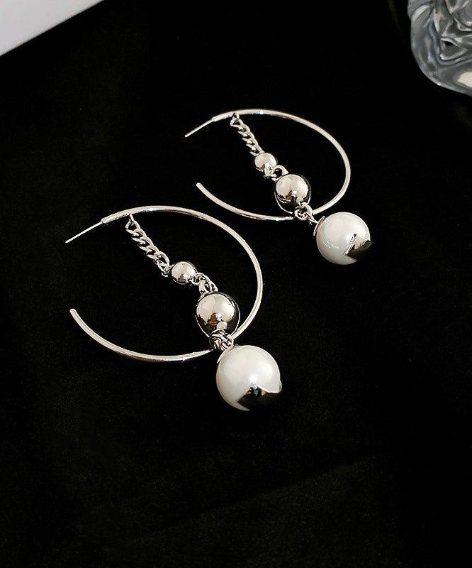 Vogue Silk Copper Pearl Geometry Chain Drop Earrings