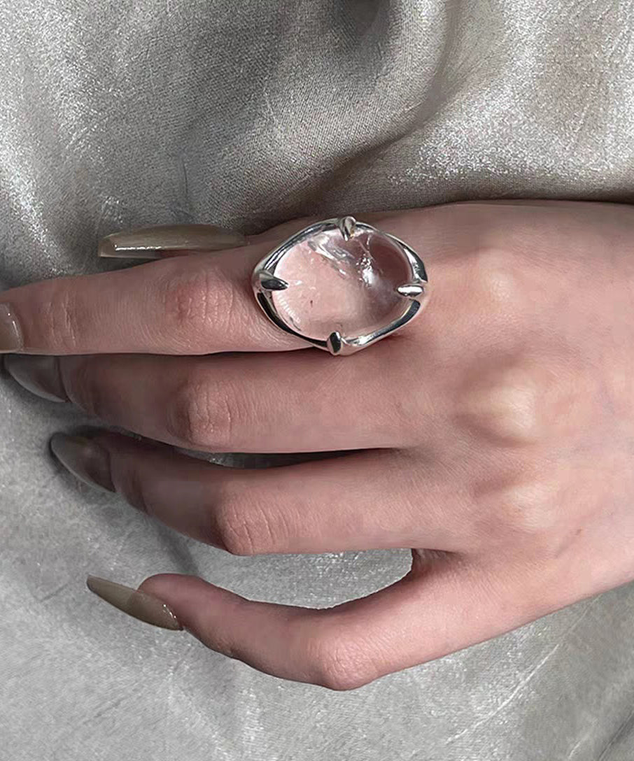 Modern White Geometric Crystal Alloy Rings