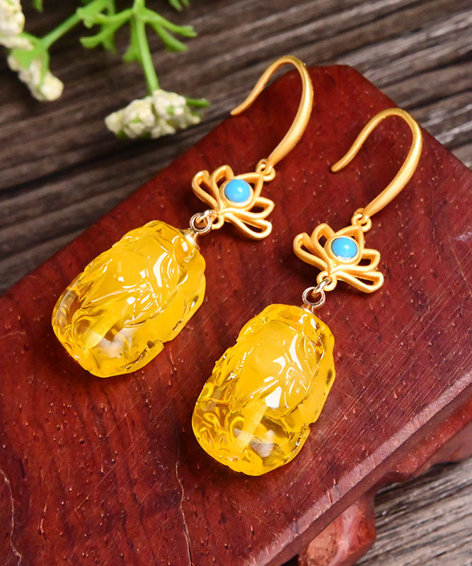 Yellow Overgild Beeswax Abver a Mythical Wild Animal Drop Earrings