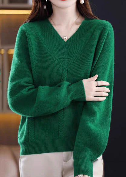 Cozy Green V Neck Knit Knit Sweaters Fall