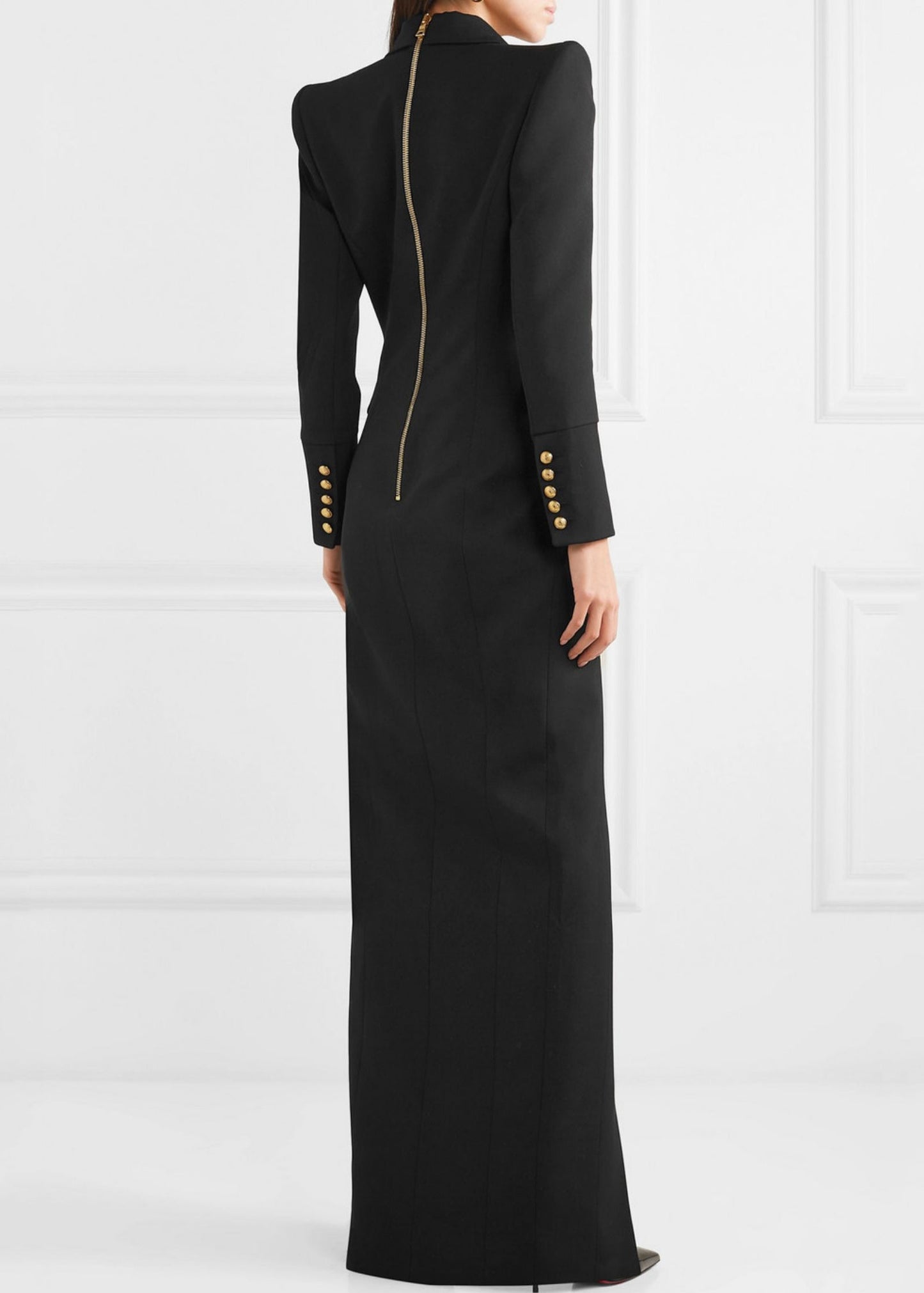 Stylish Black Peter Pan Collar Button Long Suit Coat Fall