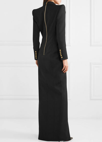 Stylish Black Peter Pan Collar Button Long Suit Coat Fall
