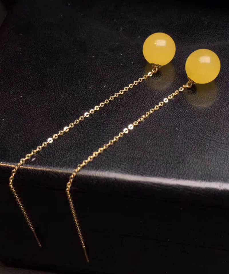 Skinny Yellow 18k Gold Amber Honey Wax Drop Earrings