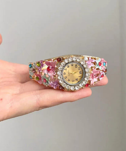 Stylish Pink Allloy Zircon Sapphire Crystal Watches