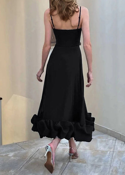 New Black Cold Shoulder Cotton Spaghetti Strap Dress Sleeveless