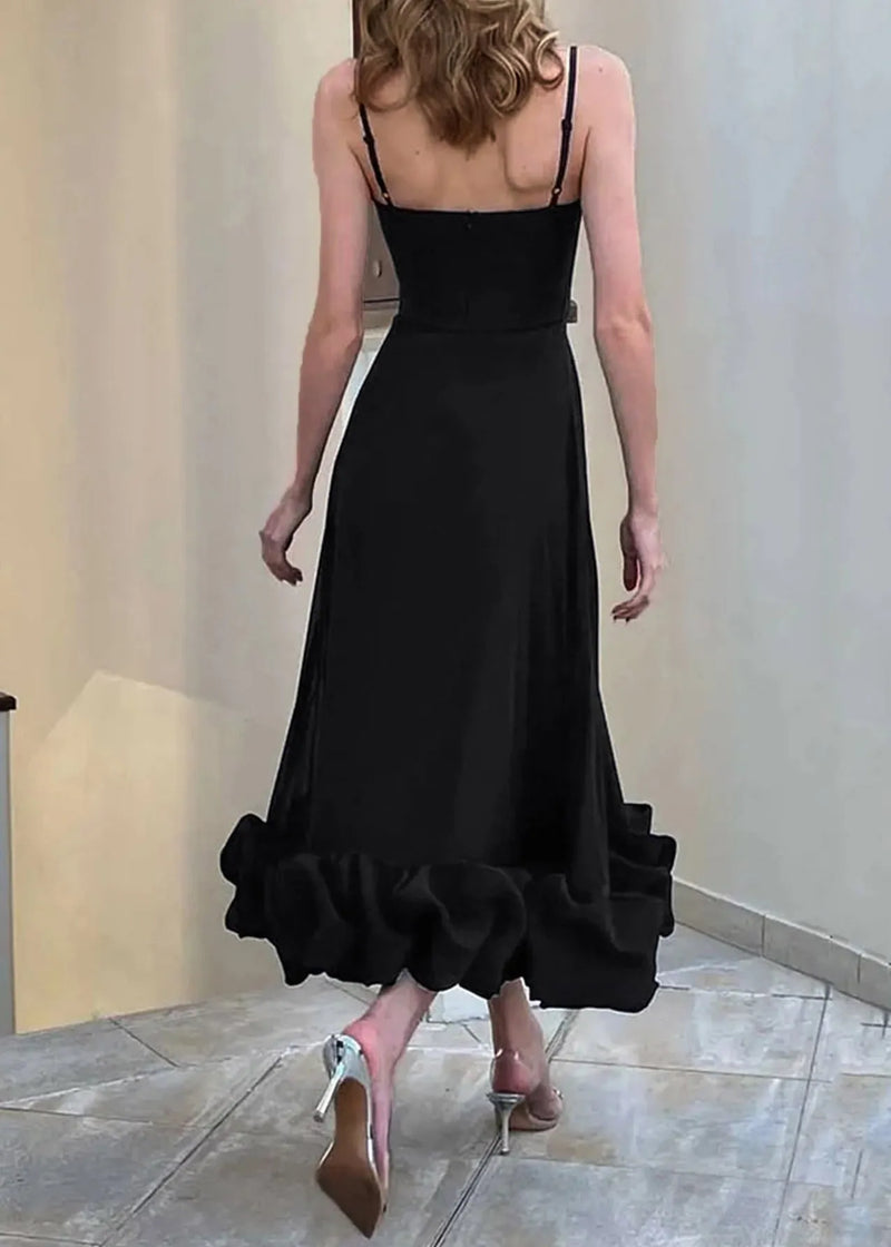 New Black Cold Shoulder Cotton Spaghetti Strap Dress Sleeveless
