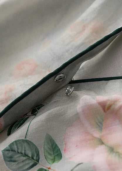 Green Button Print Lace Up Cotton Dresses Summer