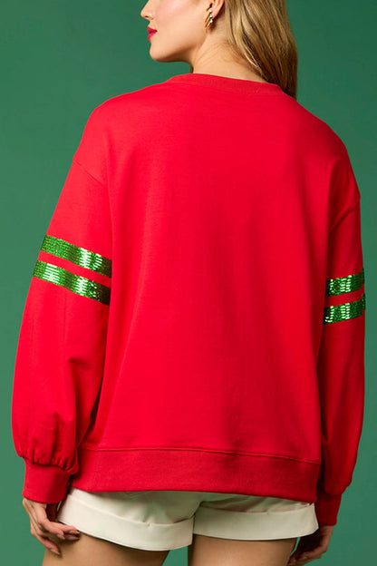 Christmas Sequin Crew Neck Casual Sweatshirt