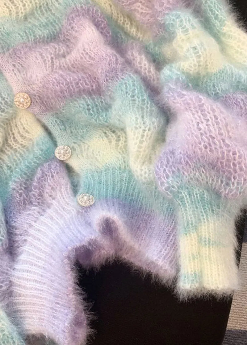 Gradient Color V Neck Warm Knit Cardigan Winter