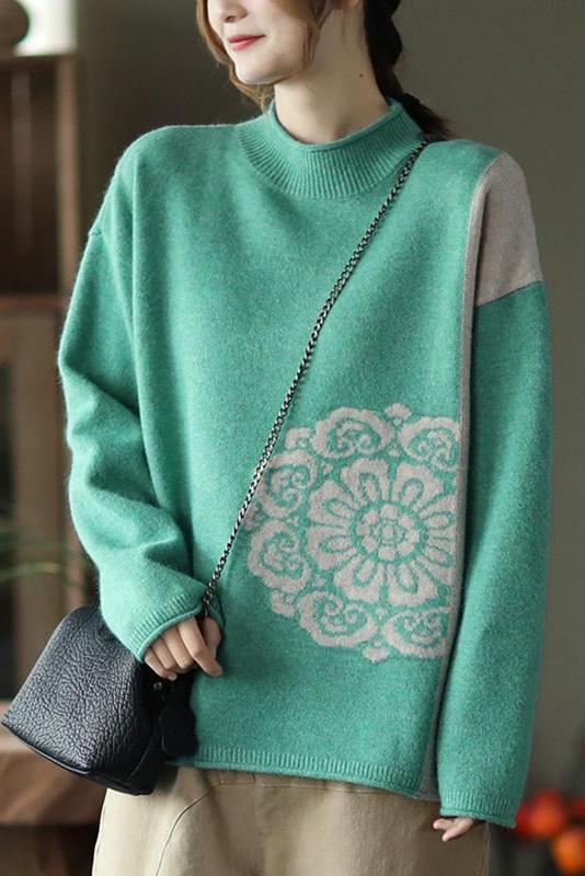 Winter Retro Flower Knitted Sweater Jumper