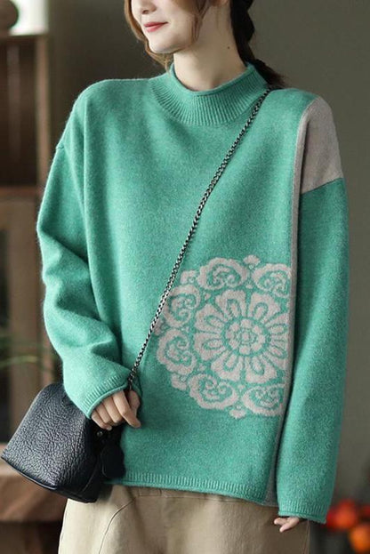 Winter Retro Flower Knitted Sweater Jumper