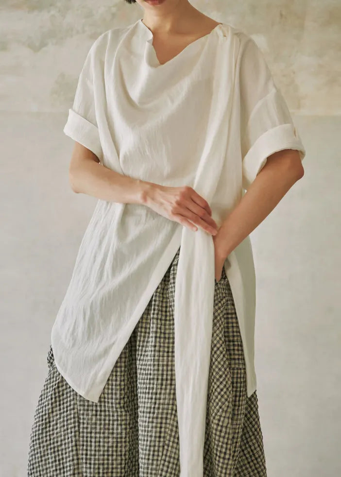 New White Asymmetrical Design Cotton Shirts Summer
