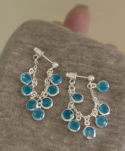Blue Copper Crystal Bunch of Grapes Tassel Drop Earrings