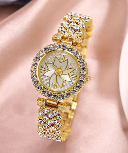 Fine Gold Stainless Steel Zircon Waterproof Watch