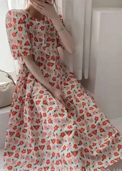 Yellow Cotton Linen Clothes Prints Kaftan Summer V Neck Dresses