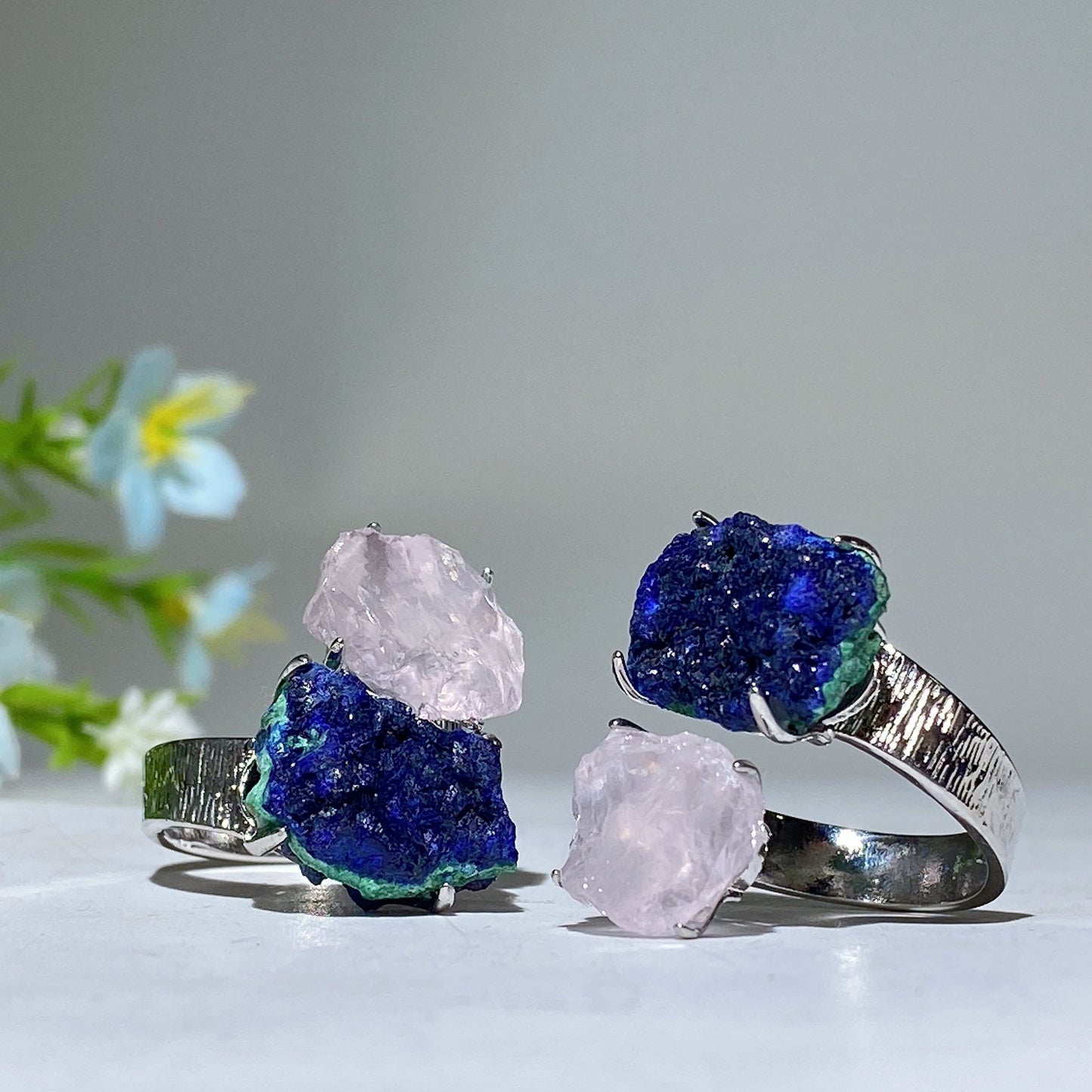 Adjustable Double Raw Crystal Stone Spiritual Ring Healing Energy