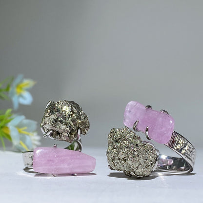 Adjustable Double Raw Crystal Stone Spiritual Ring Healing Energy