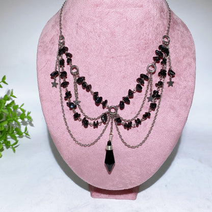 Adjustable Healing Crystal Necklace With Fluorite and Amethyst Pendant