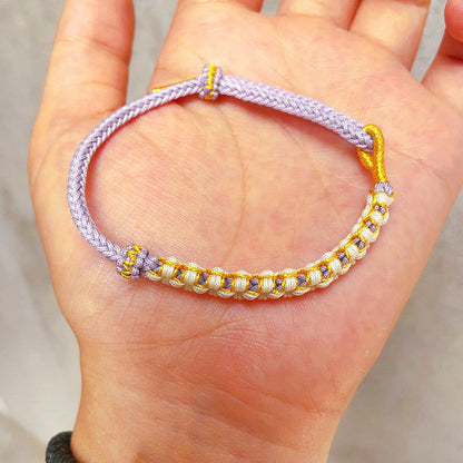 Adjustable Red String Tibetan Gold Thread Bracelet With Peach Blossom Knot