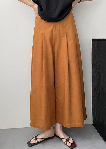 New Orange Pockets Cotton Wide Leg Pants Summer