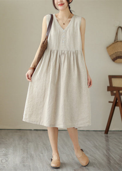 Organic Green V Neck Patchwork Wrinkled Cotton Long Dress Summer