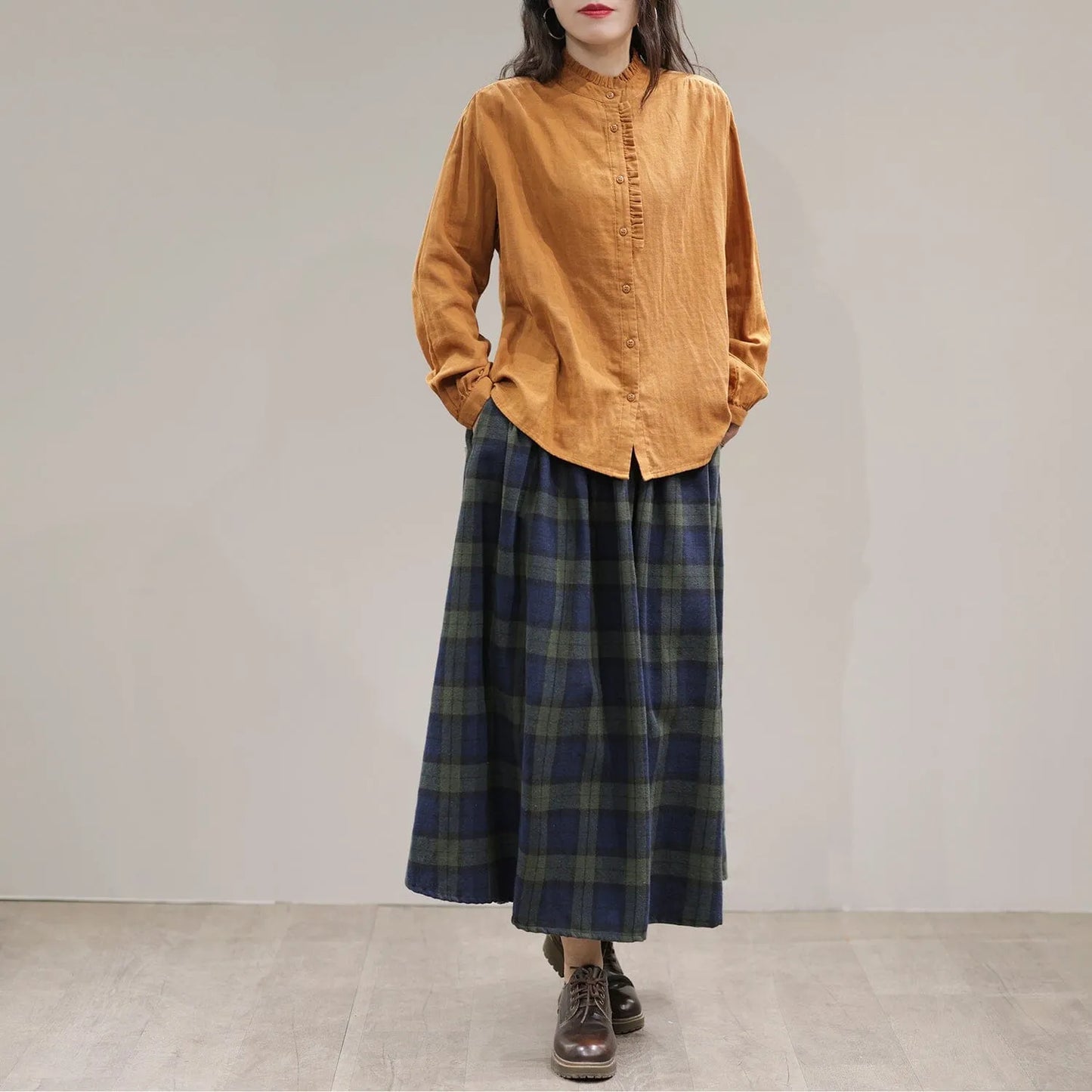 Spring Plaid A-line Cotton Skirt