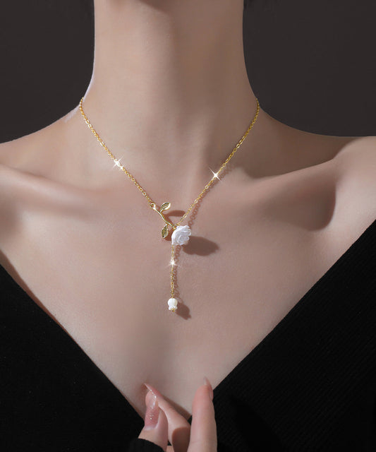 Diy White Copper Overgild Rose Tassel Pendant Necklace