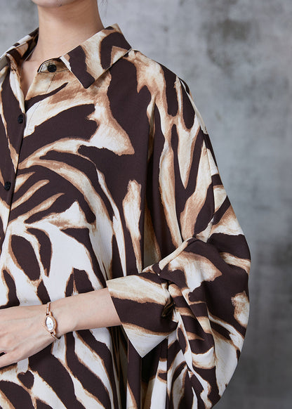 Oversized Leopard Print Chiffon Long Shirts Batwing Sleeve
