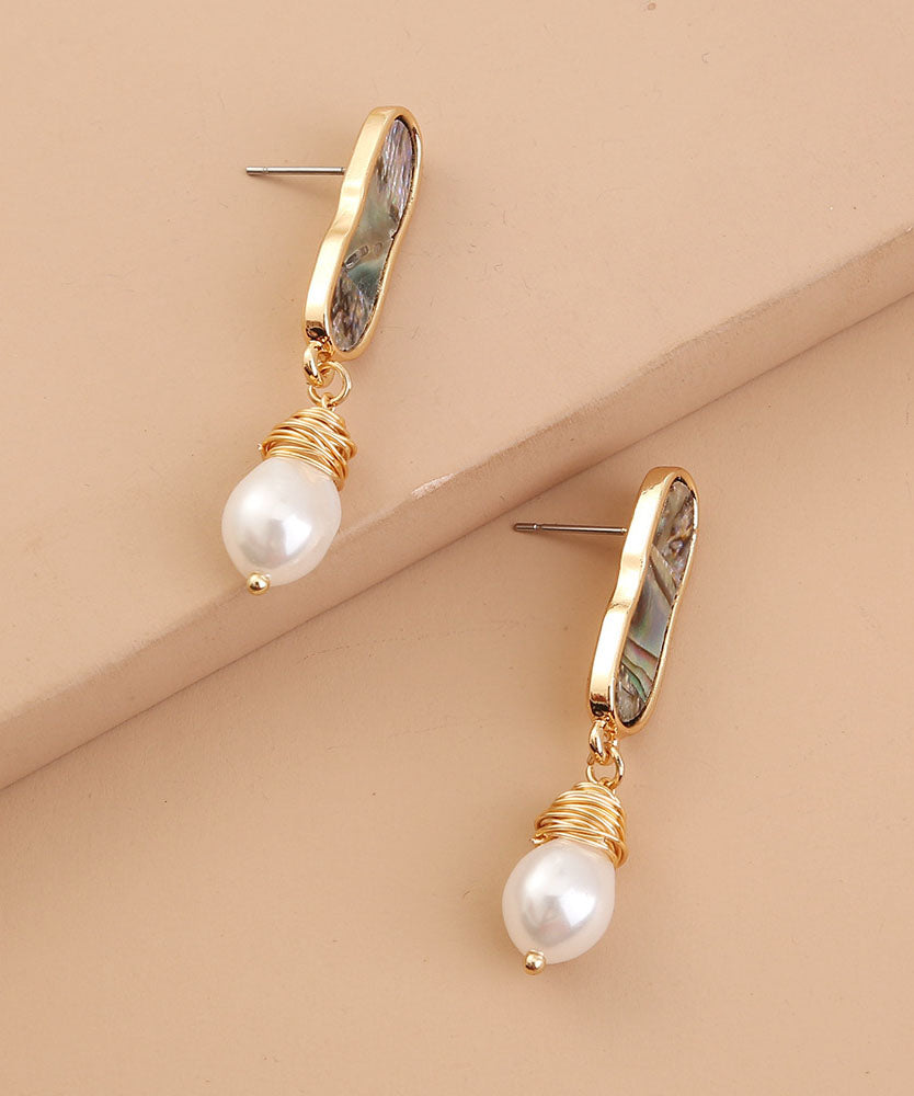 Sterling Silver Inlaid Jade Abalone Shell Drop Earrings