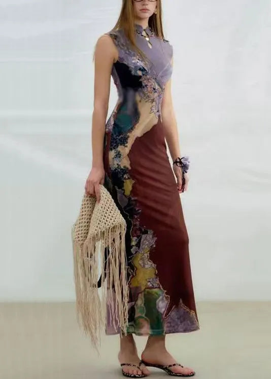 Purple Wear on Both Sides Long Dress Print Sleeveless