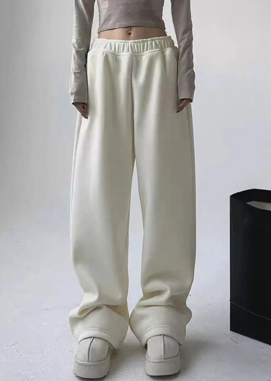 Brief White Patchwork Warm Fleece Straight Pants Spring