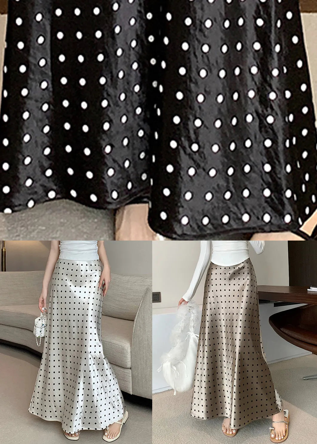 New Beige Original Design Print Silk Maxi Skirts