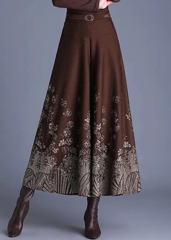 Coffee Sashes Woolen Crop Wide Leg Pants Spring