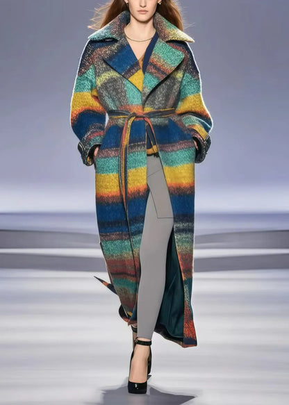 Tie Waist Print Woolen Trench Coats Fall