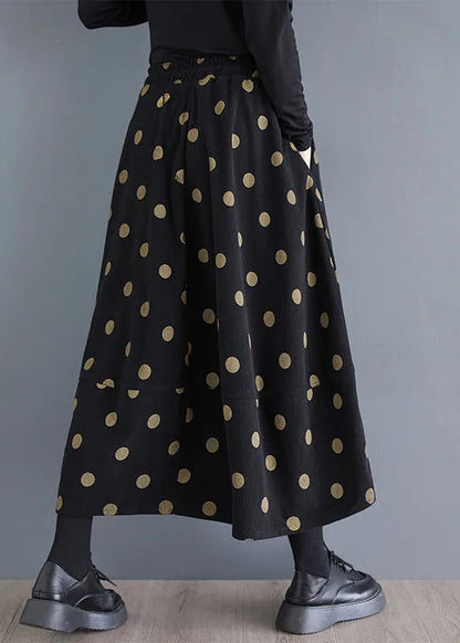 Simple Black Exra Large Hem Dot Print Cotton Skirt Spring