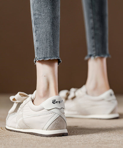 Pink Suede Lace Up Splicing Flat Shoes