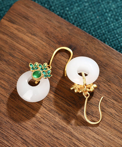 Green Overgild Inlaid Jade Safety Buckle Drop Earrings