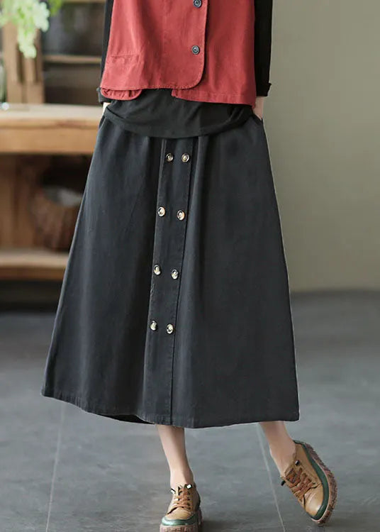 Black Elastic Waist a Line Skirts Spring
