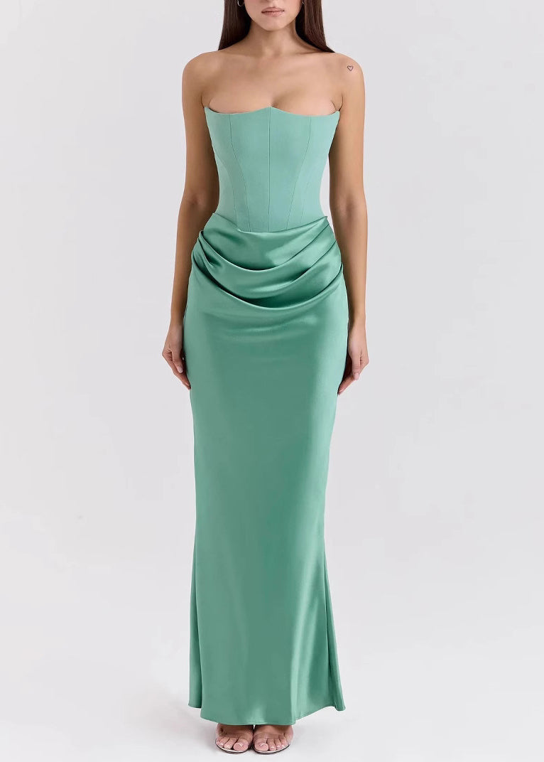 Pink Strapless Backless Slim Fit Strapless Dress