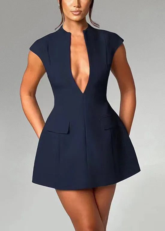 Style Black V Neck Cotton Mini Dresses Summer