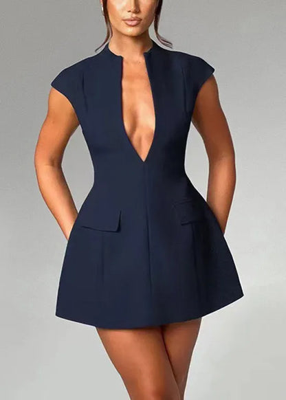 Style Black V Neck Cotton Mini Dresses Summer