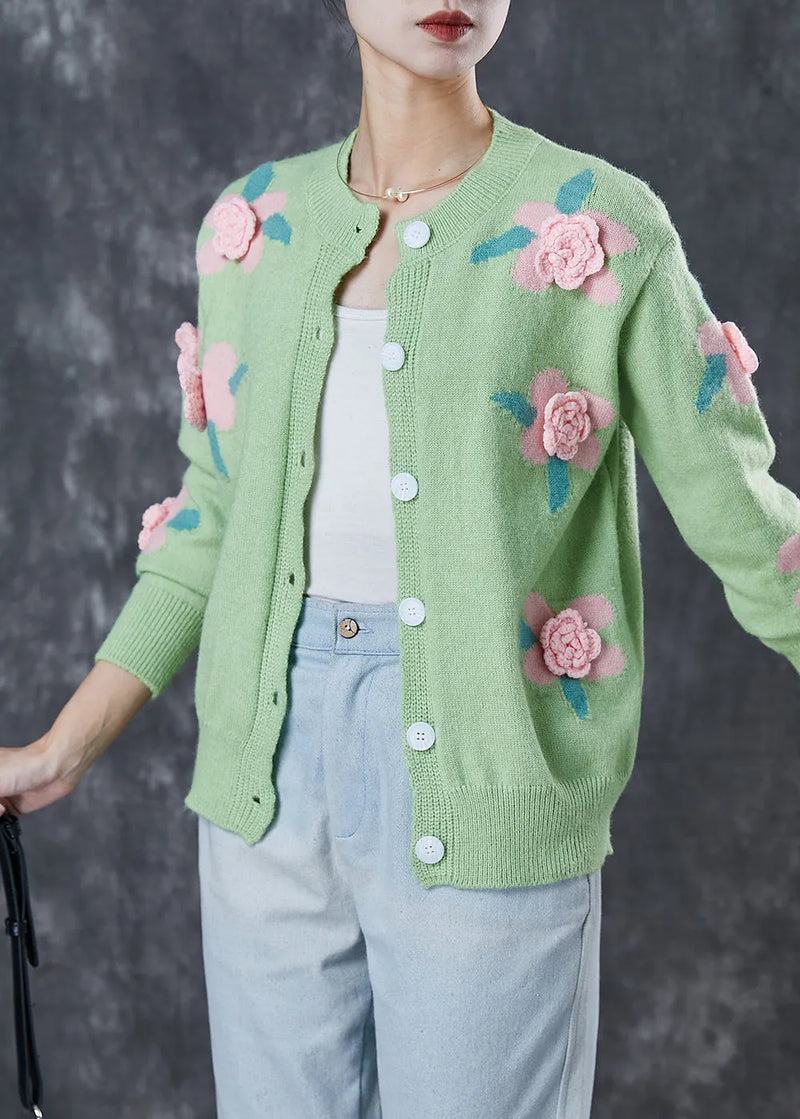 Style Green Stereoscopic Cozy Knit Cardigan Spring
