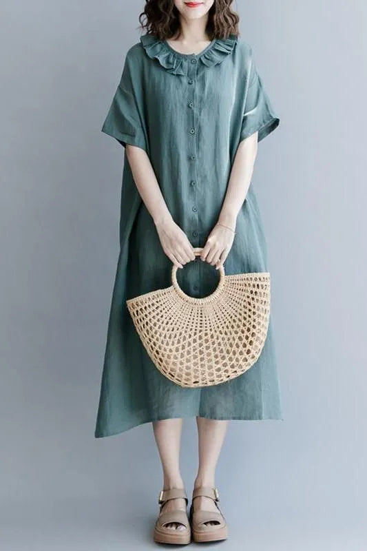 Cotton Linen Dresses With Sleeves Loose Clothes