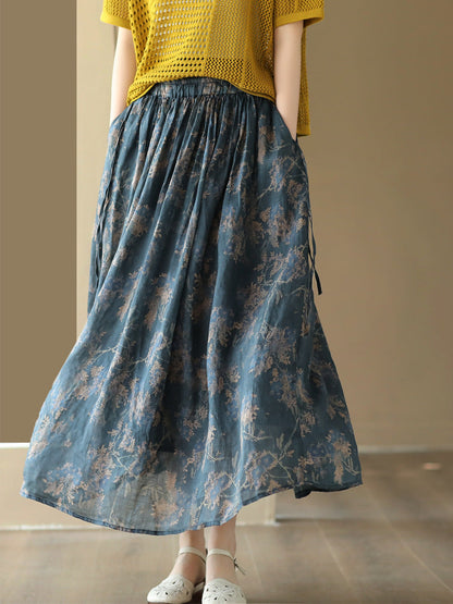Summer Artsy Drawstring Loose Ramie Skirt