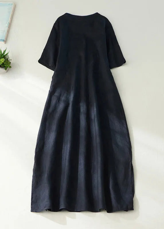 Red Embroidered Side Open Long Dress Short Sleeve